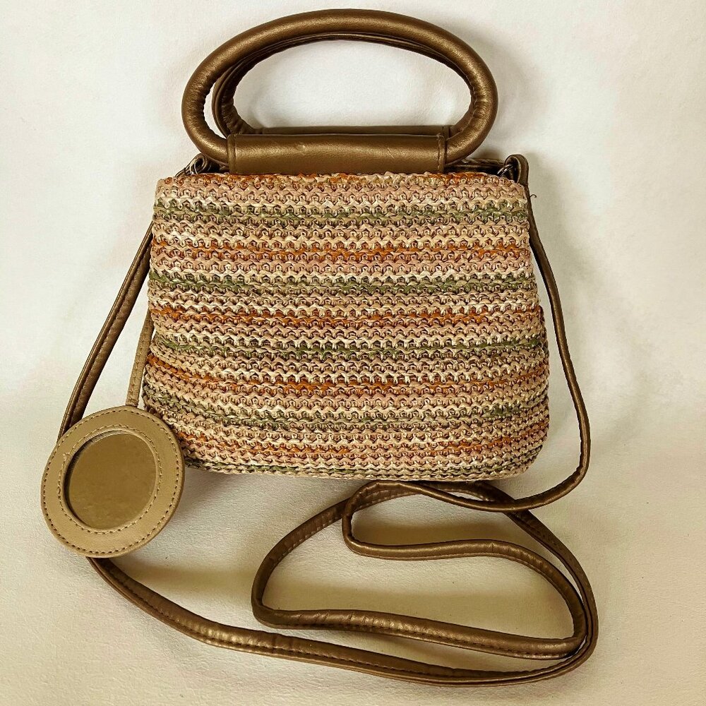 Natural Crossbody Algodon Purse Handbag Shoulder Bag Mirror Bronze Tan 2 Handles